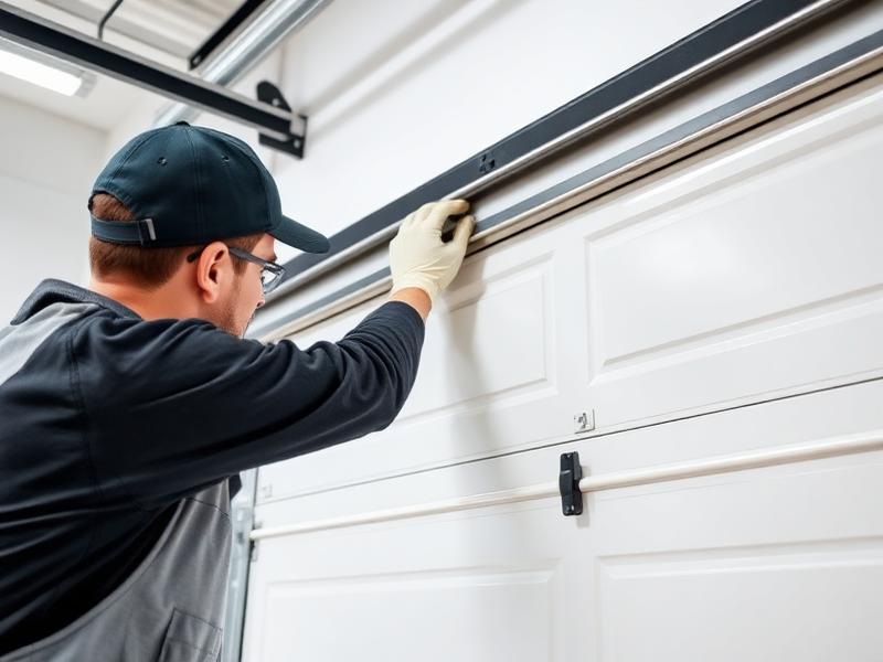 Professional garage door technician installing new door in Warren, OH